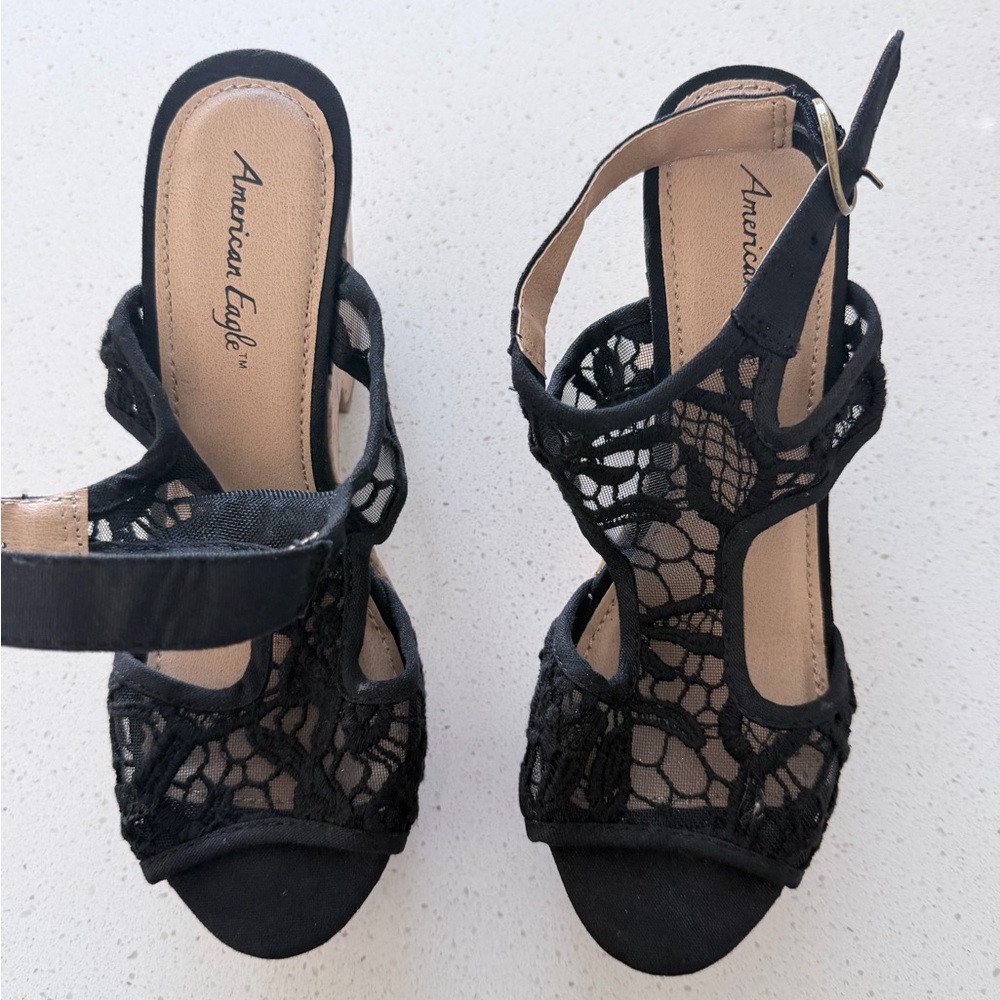 American Eagle Outfitters Black Lace Slingback Sandals